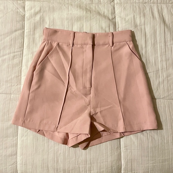 Light Pink Tailored Shorts, High Waisted Tailored Short, Pink Linen Shorts - Picture 5 of 9